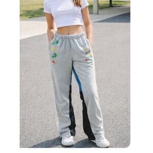 MNML Unisex Sweatpants Grey Size XS Flared Leg Paint Splatter High Waist